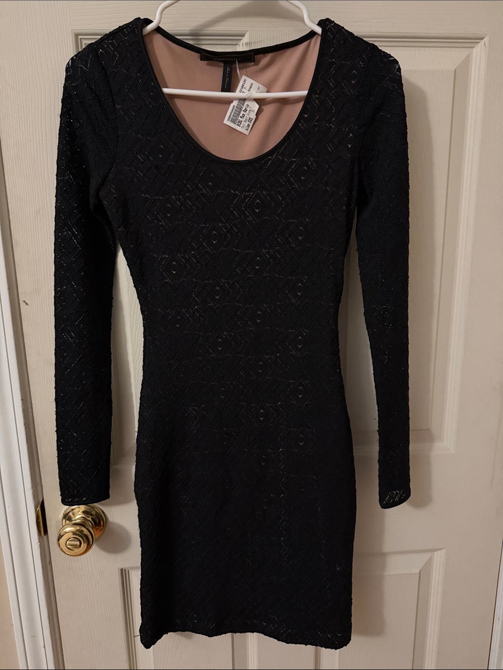 BCBGMaxAzria Black Long-Sleeve Scoop Neck Embellished Bodycon Dress
